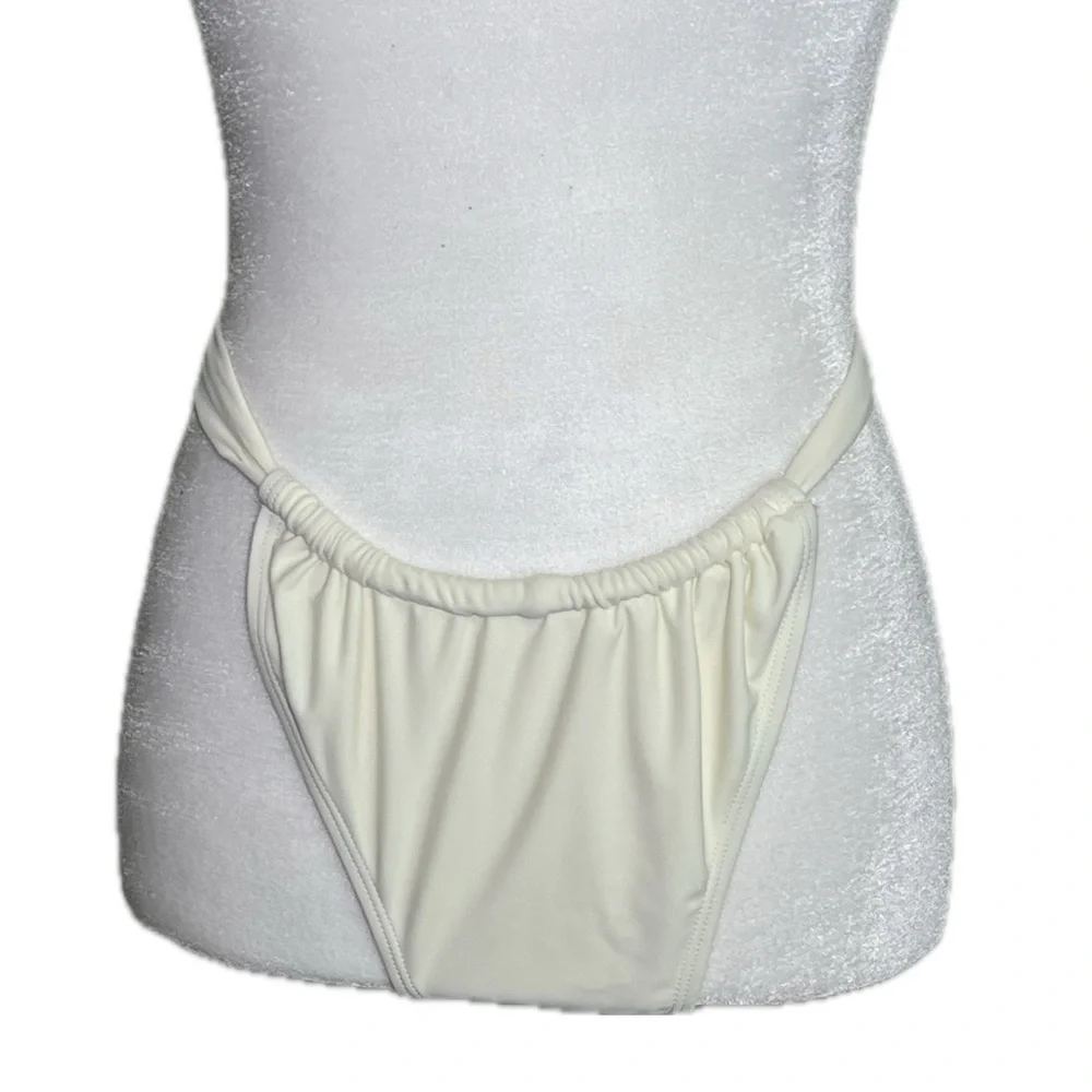 NWT PrettyLittleThing Cream Ruched Tanga Bikini Bottoms UK4 US0